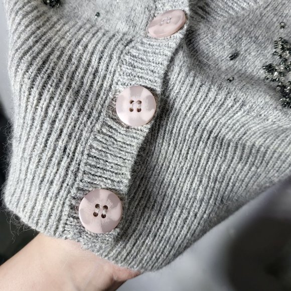 American Eagle Womens Angora Beaded Cropped Cardigan Sweater Medium Y2K - Picture 6 of 9
